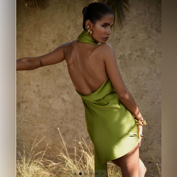 Rat & Boa Chartreuse Halter Mini Dress with Long Scarf - Picture 4 of 7